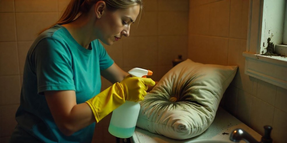 Remove mold from a pillow with spray