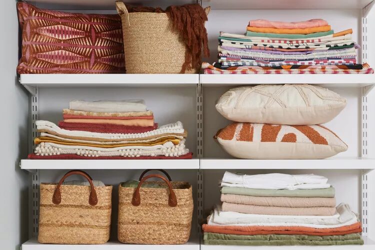 pillows stored in a shelf